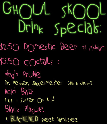 Hollywood Ghoul School Drink Specials