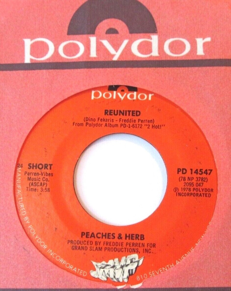 PEACHES & HERB * 45 * Reunited * 1978 #1 * NICE VG++ USA ORIGINAL on POLYDOR