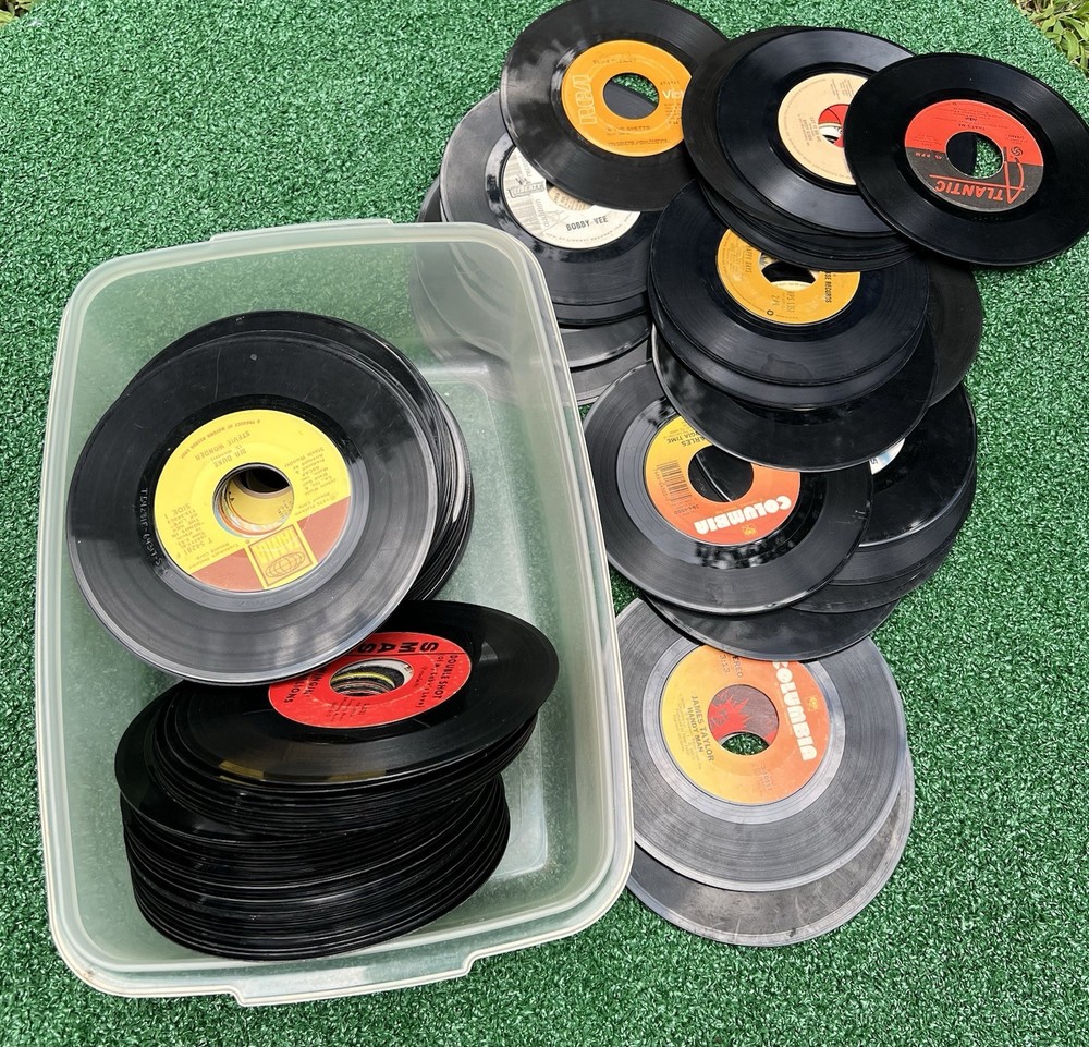 Lot of 120 + 45rpm Vinyl Records SCRATCHED Great for Crafts and Decoration 7″