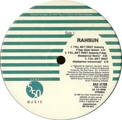 RAHSUN Y’all Ain’t Crazy 1998 US 12″ Single ORIG 90s 550 Music BAS 41708 VG/VG