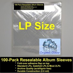 100 x Vinyl Album Crystal Clear Sleeves, Resealable, 850,000+ sold, made in USA