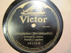 1916 Francis LAPITINO Harp Mendelssohn CONSOLATION Dvorak Humoreske VICTOR 18119